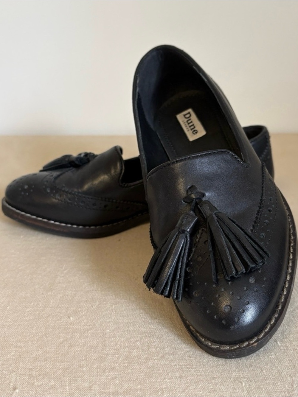 Dune London Black Leather Tassel Loafers